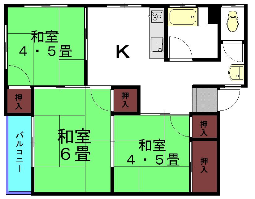 財津レジデンス(3DK/2階)の間取り写真