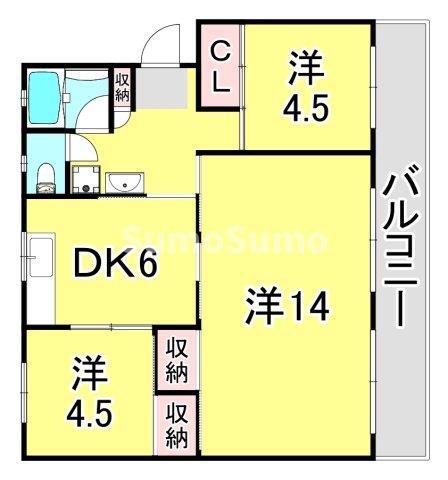 ひよどり台 5団地28号棟(3DK/5階)の間取り写真