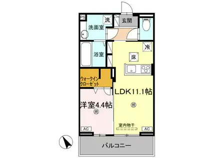 J.リヴェール高松西宝町 C棟(1LDK/2階)の間取り写真