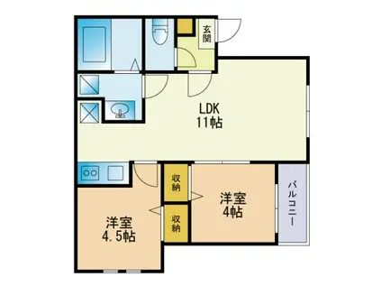 デフレNOB博多駅南(2LDK/1階)の間取り写真