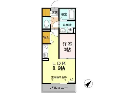 グランボア B(1LDK/2階)の間取り写真