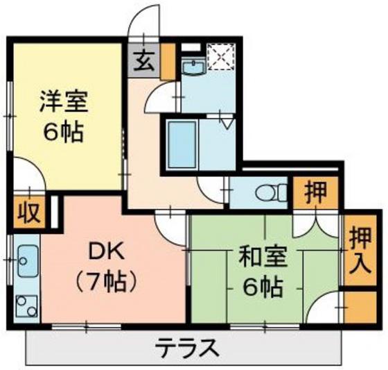 ガーデンハウス伊島町(2DK/1階)の間取り写真
