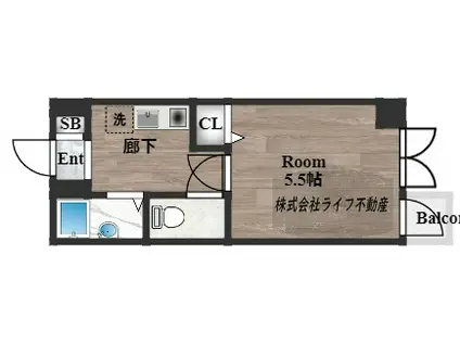 ロンモンターニュ小阪(1K/2階)の間取り写真