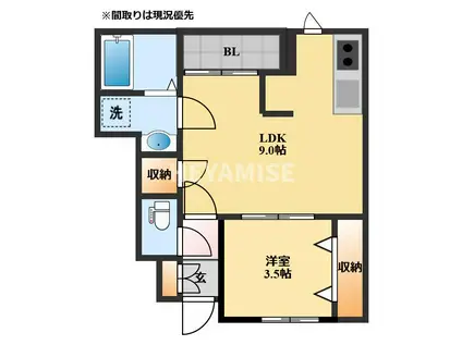 PREZIA福田(1LDK/1階)の間取り写真
