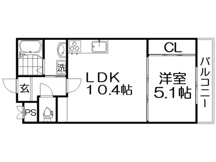 テレザート東船橋(1LDK/2階)の間取り写真