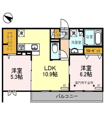 ロイジェントパークスレイクタウンII A(2LDK/2階)の間取り写真