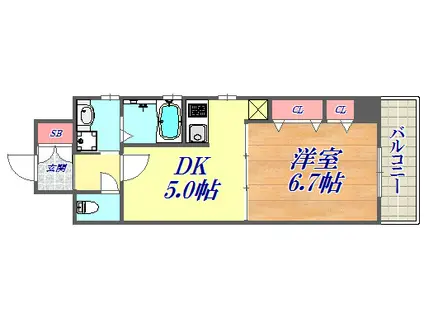 プレジール三ノ宮2(1DK/8階)の間取り写真