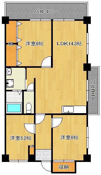 グリーンハイツ足立(3LDK/4階)の間取り写真