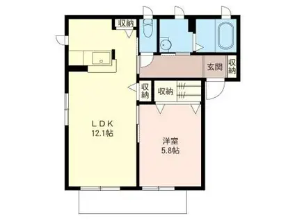 ビバリーヒルズ E棟(1LDK/2階)の間取り写真