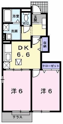 ヴィラ・ポポラーレI(2DK/1階)の間取り写真