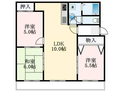 ツイン西尾(3LDK/3階)の間取り写真