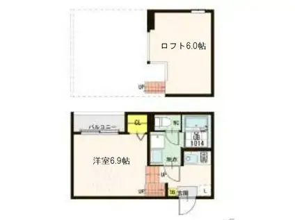 ハーモニーテラス宮千代II(1K/2階)の間取り写真