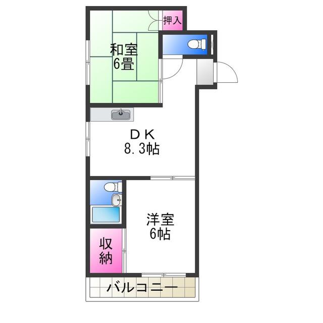 AKマンション(2LDK/1階)の間取り写真