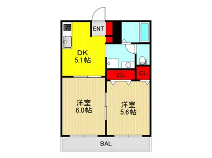 セピアコートII(2DK/2階)の間取り写真