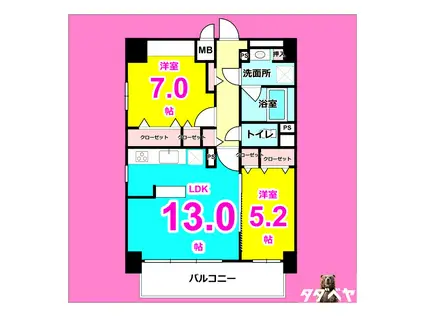 グランディール名古屋(2LDK/7階)の間取り写真