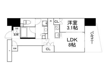 コンフォリア・リヴ本町ウエストQ(1LDK/17階)の間取り写真