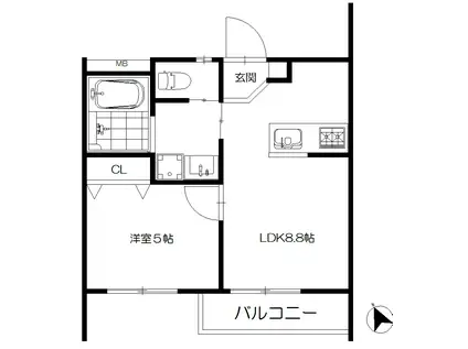 鵠沼コート(1LDK/2階)の間取り写真
