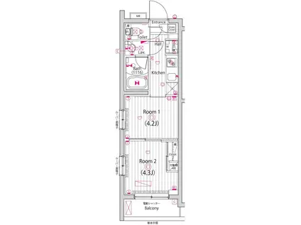 ガーラ・パークヒルズ町田(2K/1階)の間取り写真