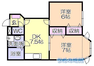 サニーサイド(2DK/1階)の間取り写真