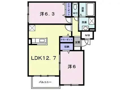 キャッスル矢代(2LDK/2階)の間取り写真