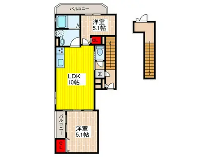 フォレストクリエオーレ朝日町ANEX(2LDK/2階)の間取り写真