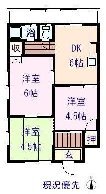 長岡コーポ(3DK/1階)の間取り写真