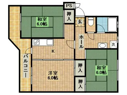 サンビレッジB(3K/1階)の間取り写真