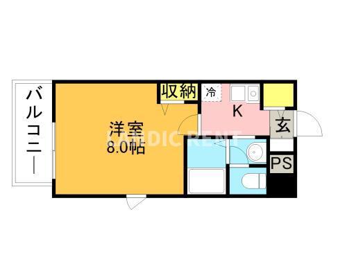アンピール唐人町(1K/9階)の間取り写真
