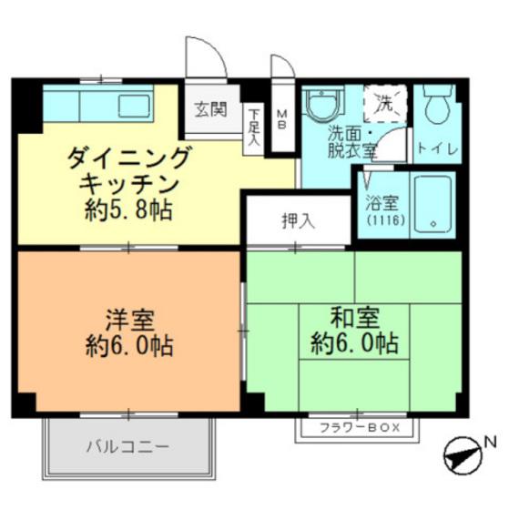 フォブール亀本(2DK/2階)の間取り写真