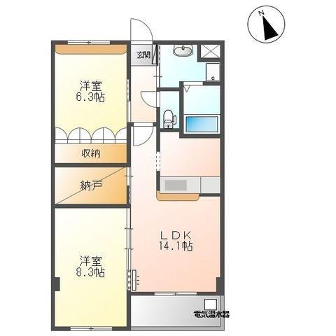 フレアマンション2(2LDK/3階)の間取り写真