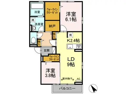 JR身延線 国母駅 徒歩39分 3階建 築5年(2LDK/3階)の間取り写真