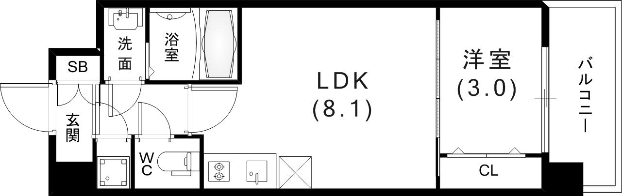 セレニテ神戸ミラクノール(1LDK/2階)の間取り写真