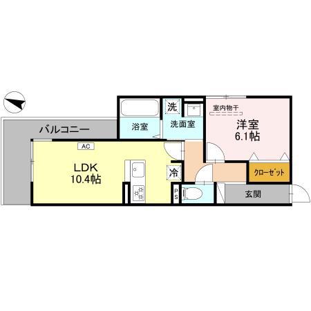 NOBLE TERRACE中山手(1LDK/2階)の間取り写真