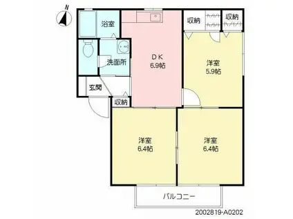 サンライズ皆春A(3DK/2階)の間取り写真
