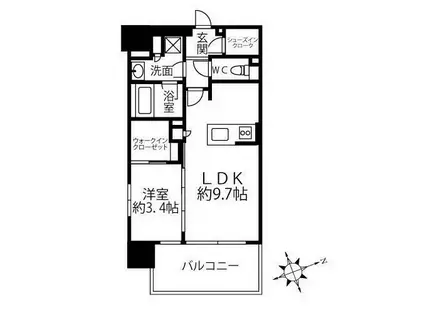 クリオラベルヴィ名古屋花ノ木(1LDK/10階)の間取り写真