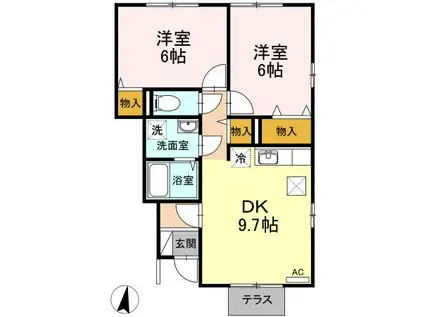 ローズコートヤマダB(2DK/1階)の間取り写真