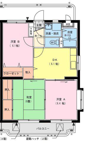 ホープパレス(3DK/2階)の間取り写真