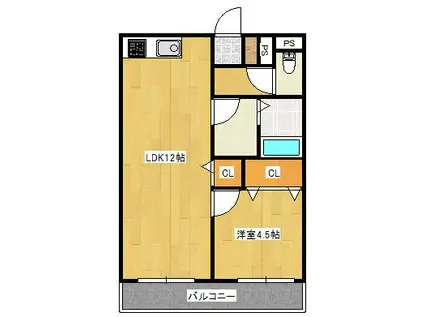 アザレアハイツ蒲池(1LDK/3階)の間取り写真