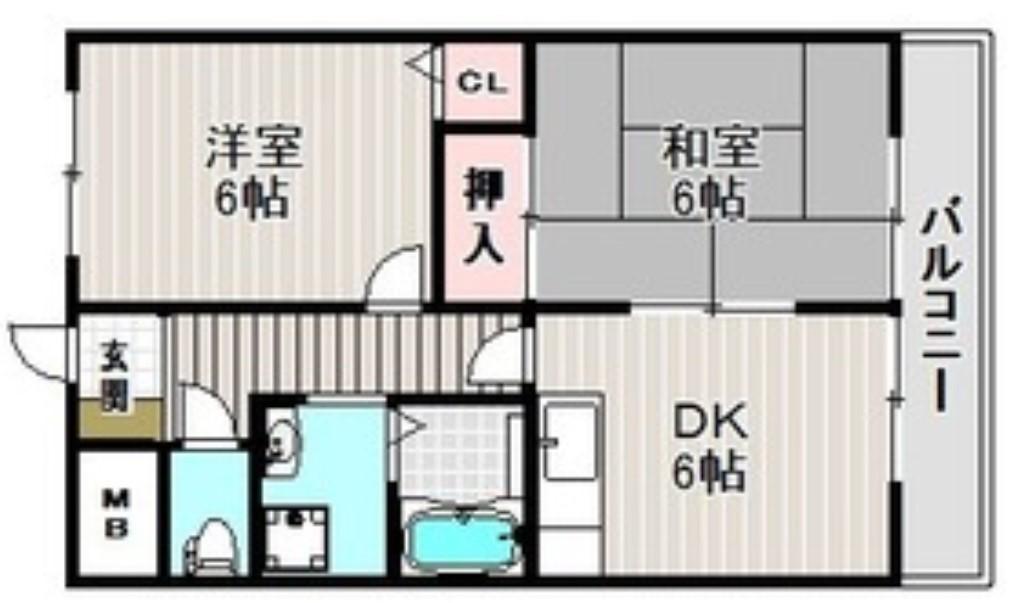 プリオール大安寺(2DK/4階)の間取り写真
