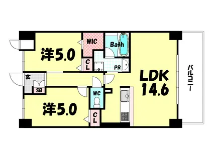 ラ フィエスタ新神戸(2LDK/4階)の間取り写真