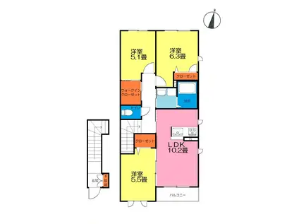 ホワイトビレッジII(3LDK/1階)の間取り写真
