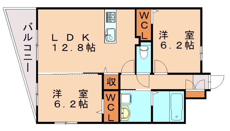 MODERN ASPIRATION 西新クアルト(2LDK/4階)の間取り写真