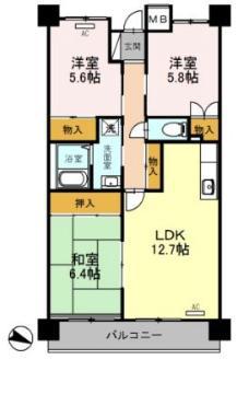 グリーンビュー西町(3LDK/5階)の間取り写真