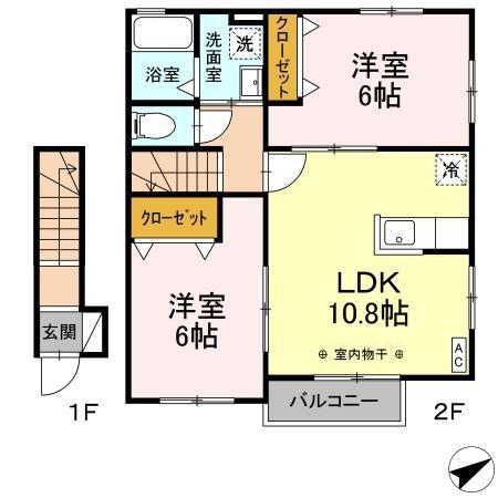 DUPLEX与一 A棟(2LDK/2階)の間取り写真