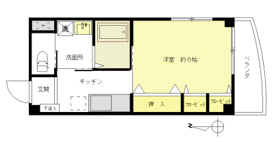 シーダー府中(1K/4階)の間取り写真