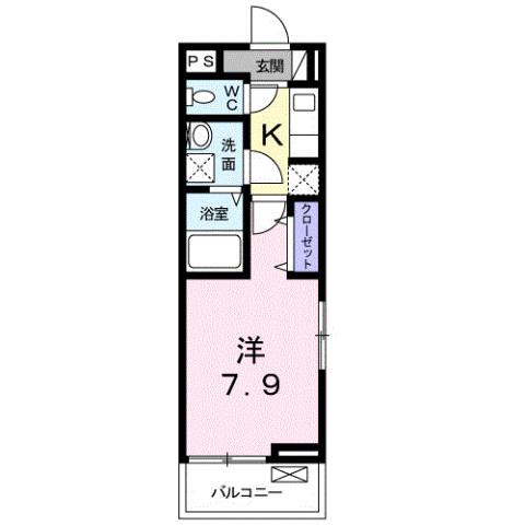 セラピアV B(1K/1階)の間取り写真