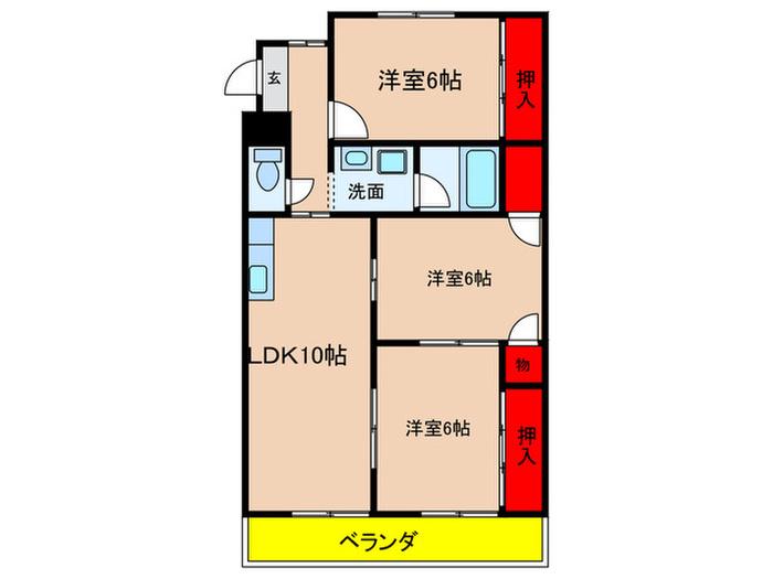 ロアンヴェール玉奈(3LDK/4階)の間取り写真