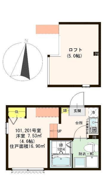 ハーモニーテラス梅島VI(ワンルーム/2階)の間取り写真