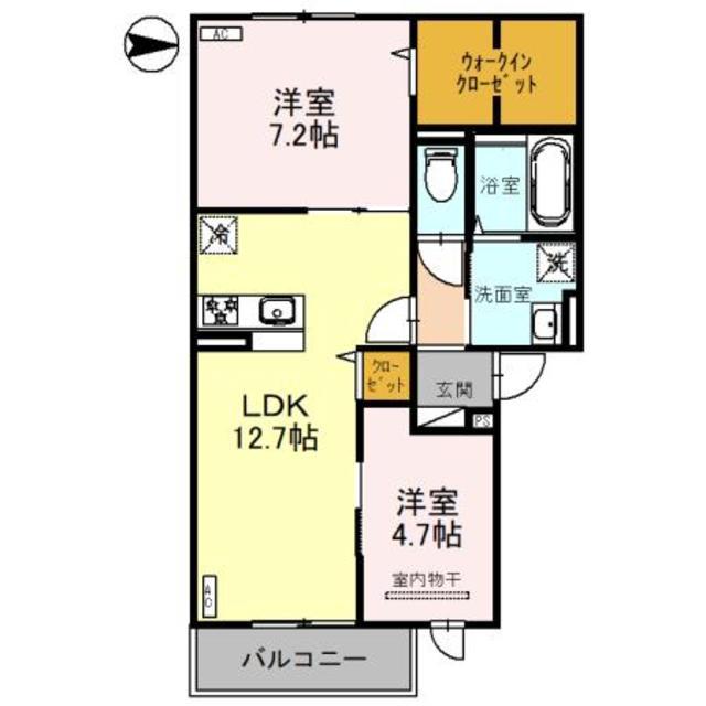 モンターニュ(2LDK/2階)の間取り写真