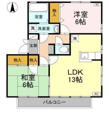 カーサ・フォンテーヌ A(2LDK/1階)の間取り写真